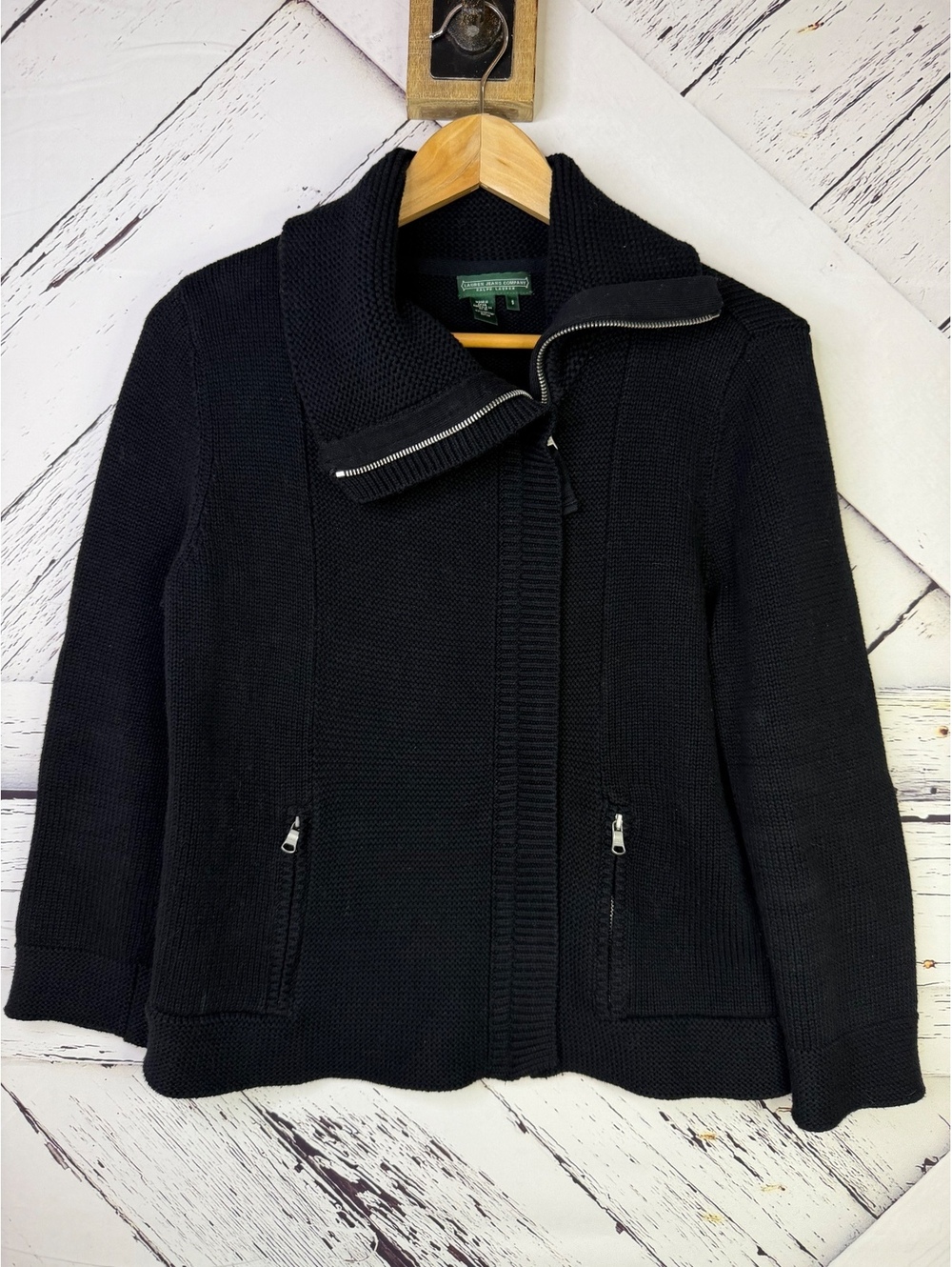 Ralph Lauren Asymmetrical Moto Style Full Zip Cardigan Sweater Jacket Women S
